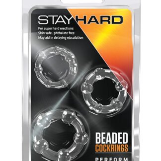 Blush Stay Hard Beaded Cock Rings 3 Pack - Clear