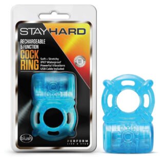 Blush Stay Hard Rechargeable 5 Function Cock Ring- Blue