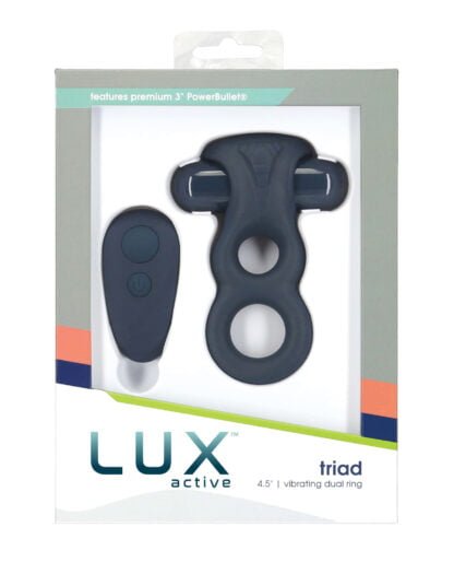 Lux Active Triad 4.5" Vibrating Dual Ring w/Remote - Dark Blue