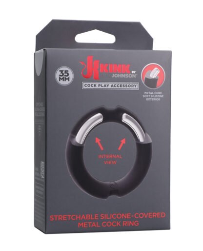Merci Hybrid Silicone Covered Metal Cock Ring - 35 mm Black