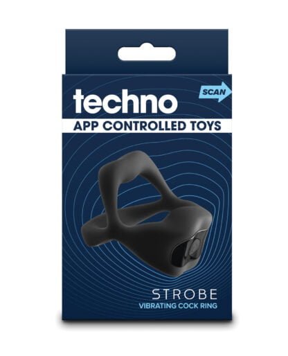 Techno Strobe App Controlled Vibrating Cock Ring - Black